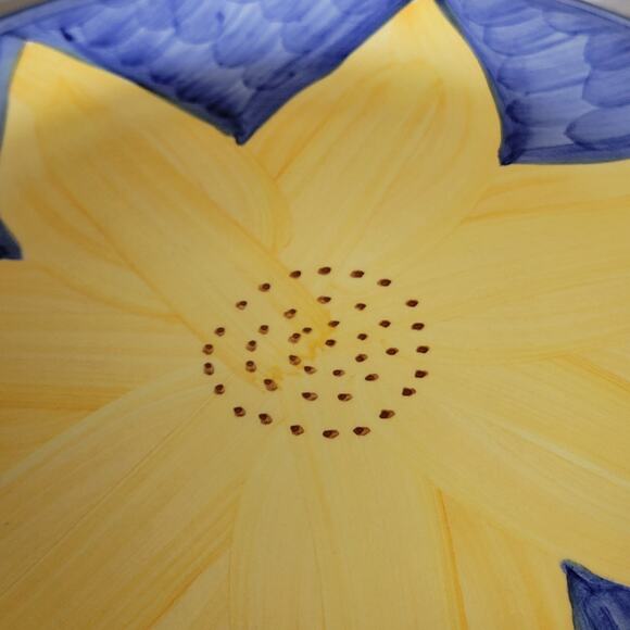 Daisy Sunflower Happy Royal Blue Yellow Plates Handpainted? So Adorable Set of 2 - Picture 6 of 8